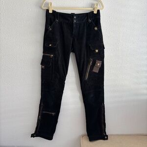 Ralph Lauren Women's Black Corduroy Paratrooper Cargo Pants w/ Leather Trim